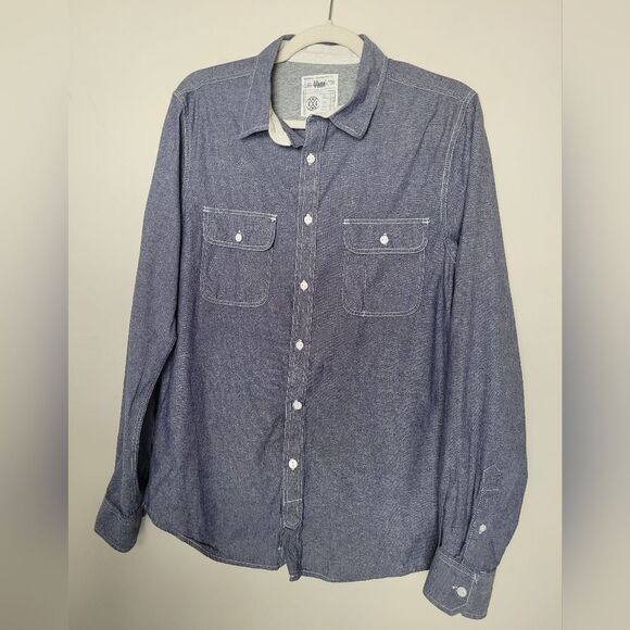 44MM Button Down Shirt Blouse Women's Medium Two Pockets Blue Chambray Cotton - Picture 4 of 14